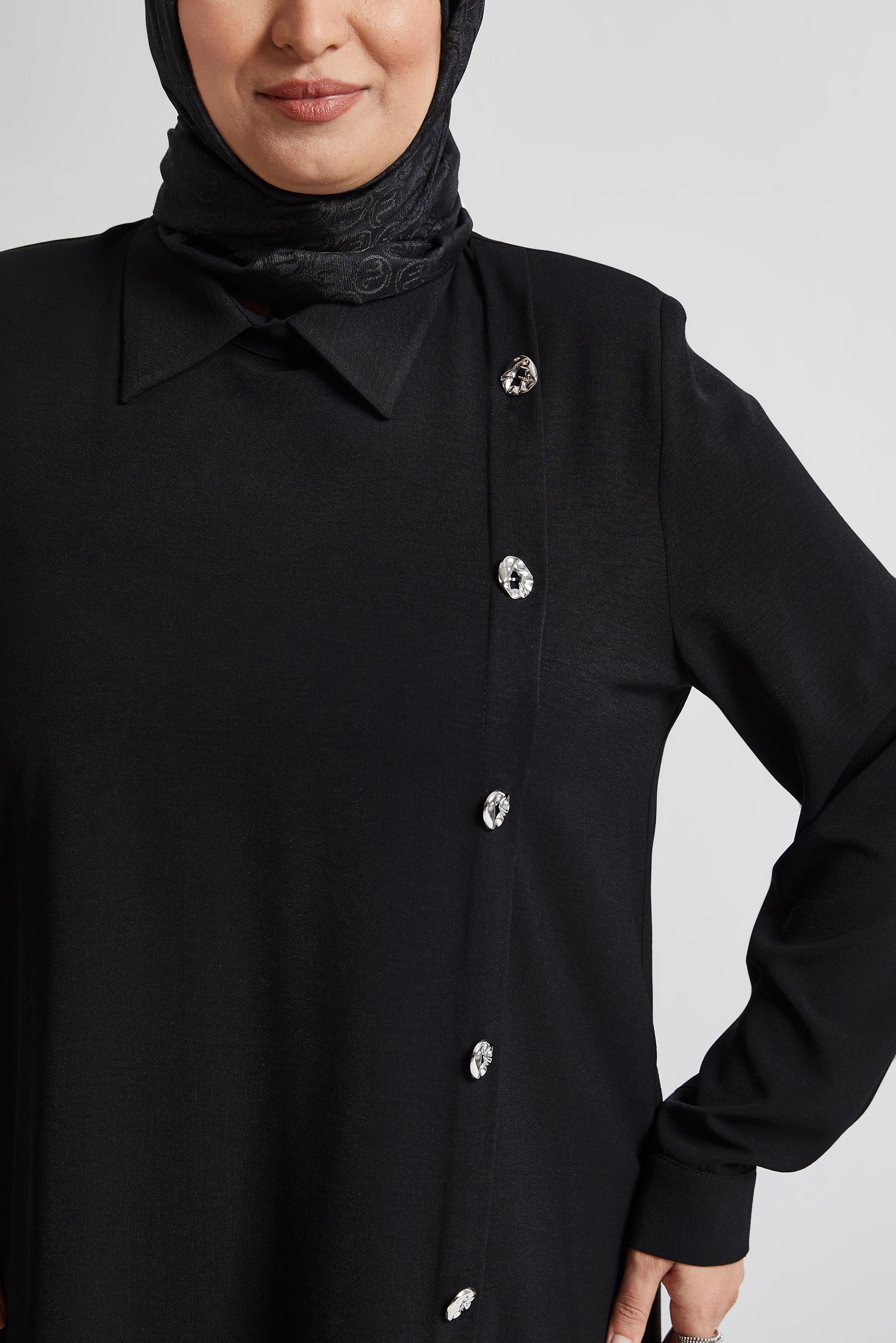 Vêtements hijab NOIR COSTUME PANTALON COL CHEMISE 20716