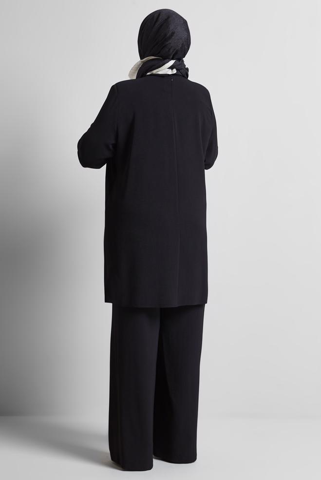 Vêtements hijab NOIR COSTUME PANTALON COL CHEMISE 20716 - ALVİNA