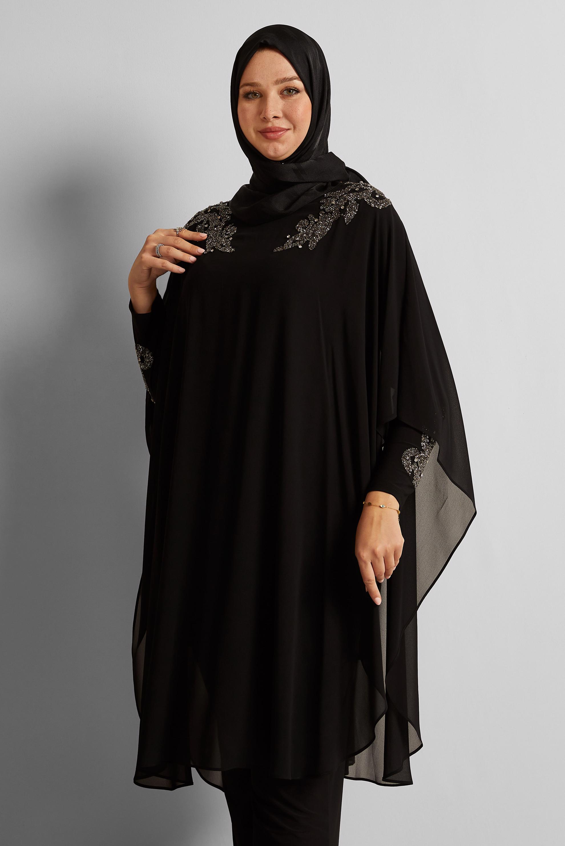 Hijab clothing BLACK CHIFFON SUIT WITH TROUSERS 20723