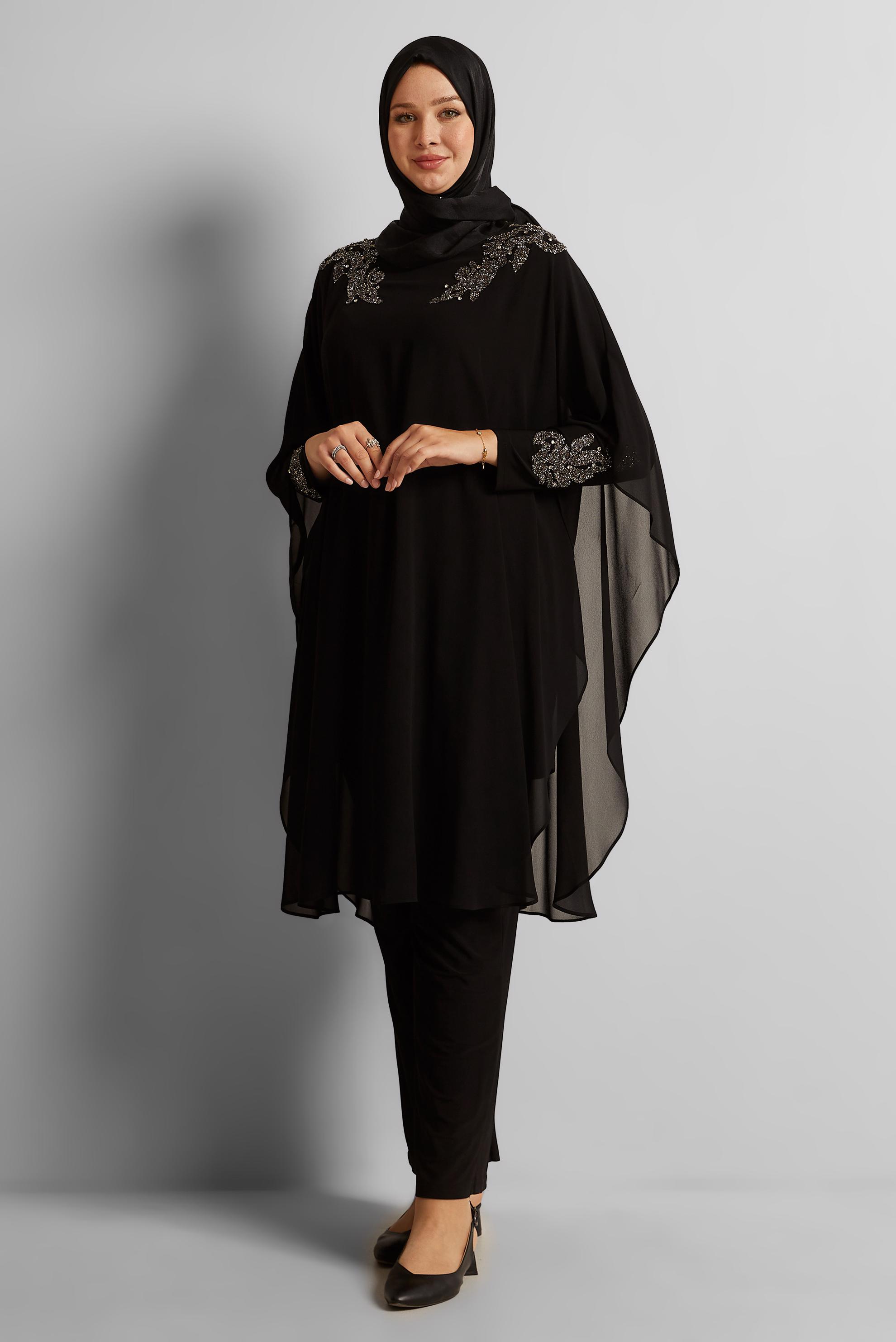Hijab clothing BLACK CHIFFON SUIT WITH TROUSERS 20723