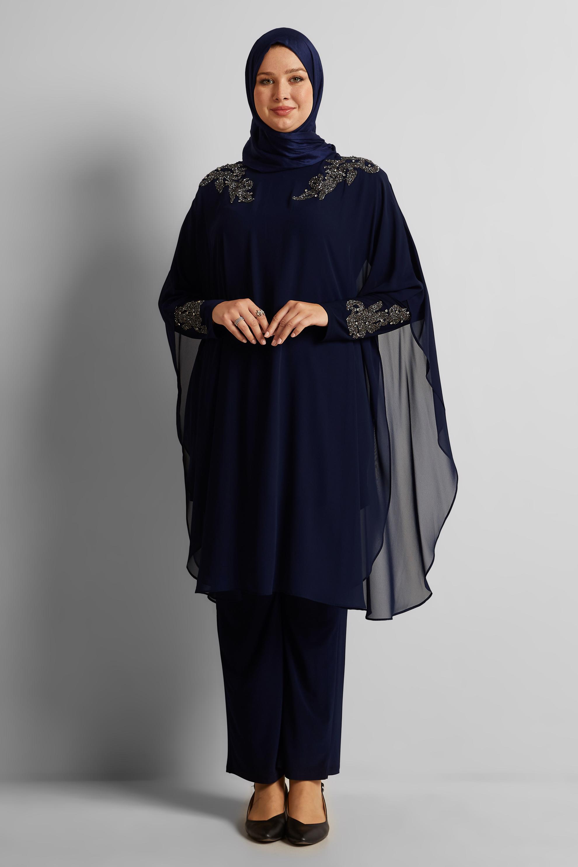 Hijab clothing NAVY BLUE CHIFFON SUIT WITH TROUSERS 20723