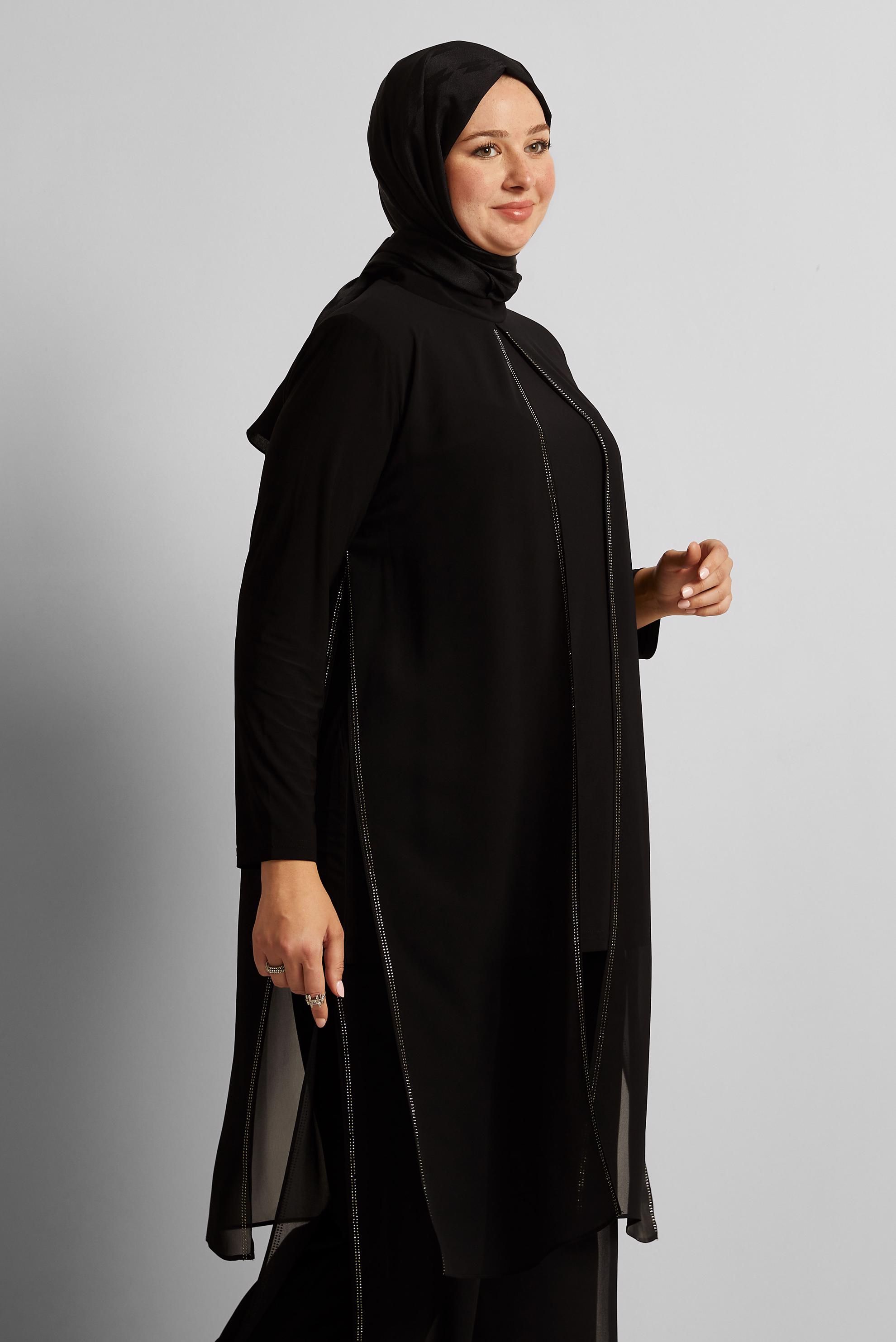 Vêtements hijab NOIR COSTUME PANTALON EN MOUSSELINE 20724