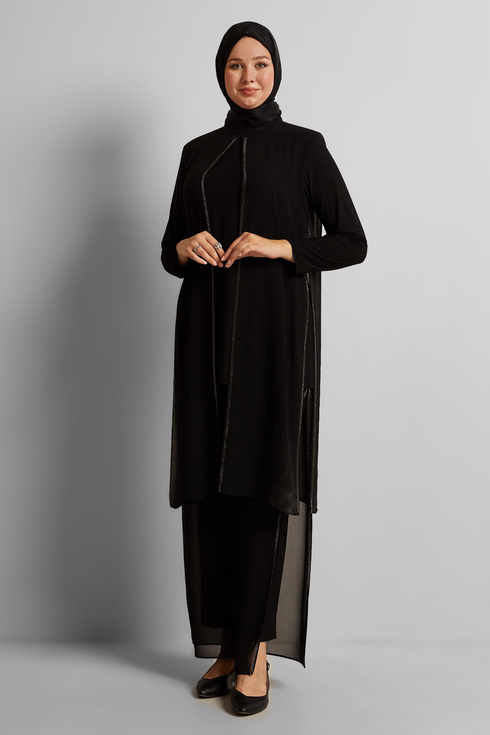 Vêtements hijab NOIR COSTUME PANTALON EN MOUSSELINE 20724