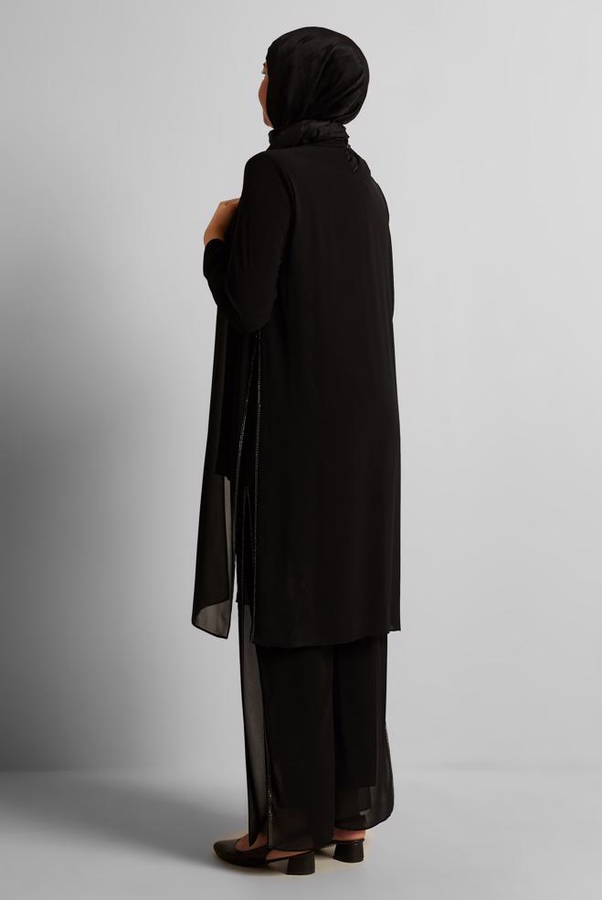 Vêtements hijab NOIR COSTUME PANTALON EN MOUSSELINE 20724 - ALVİNA