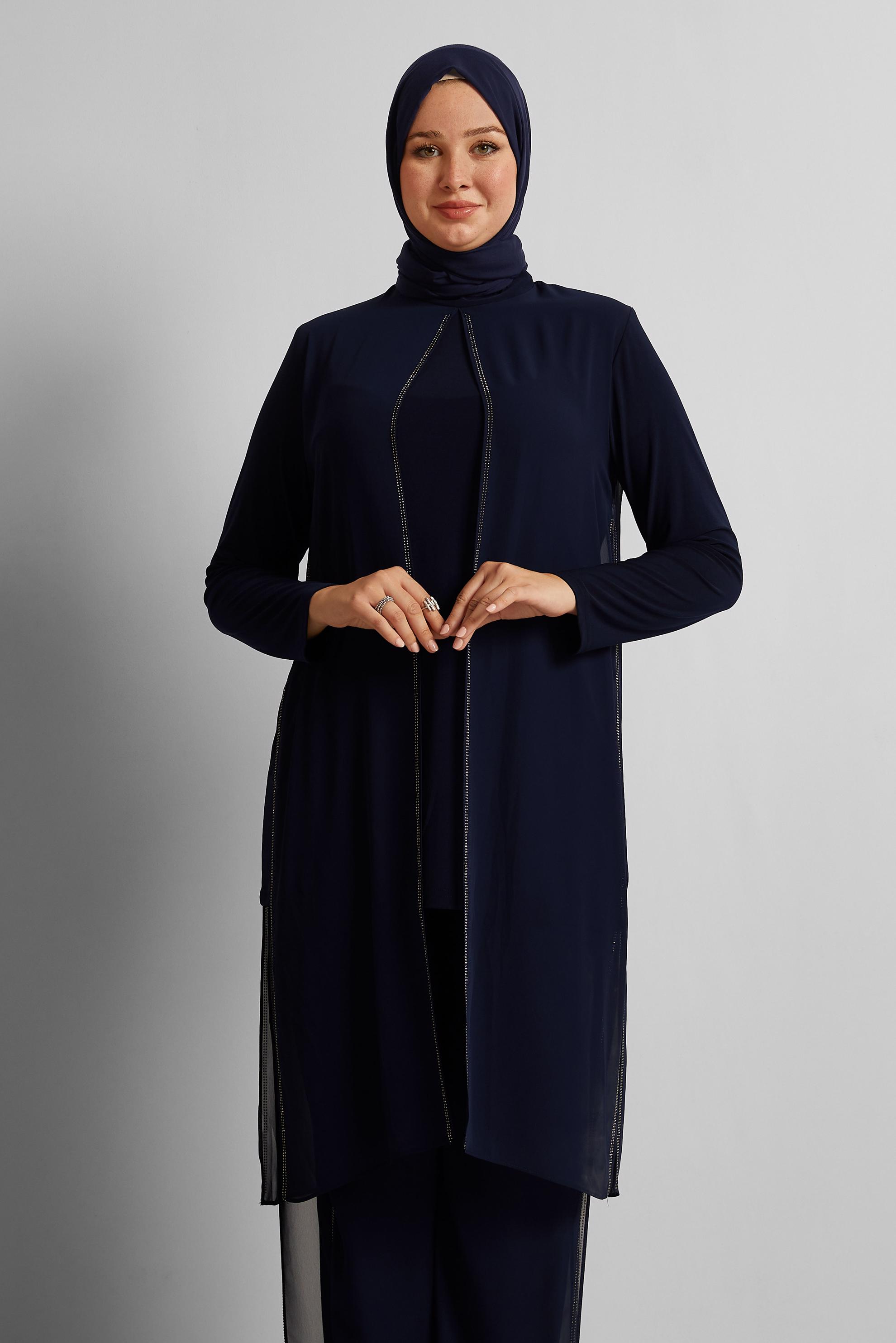 Vêtements hijab BLEU MARINE COSTUME PANTALON EN MOUSSELINE 20724