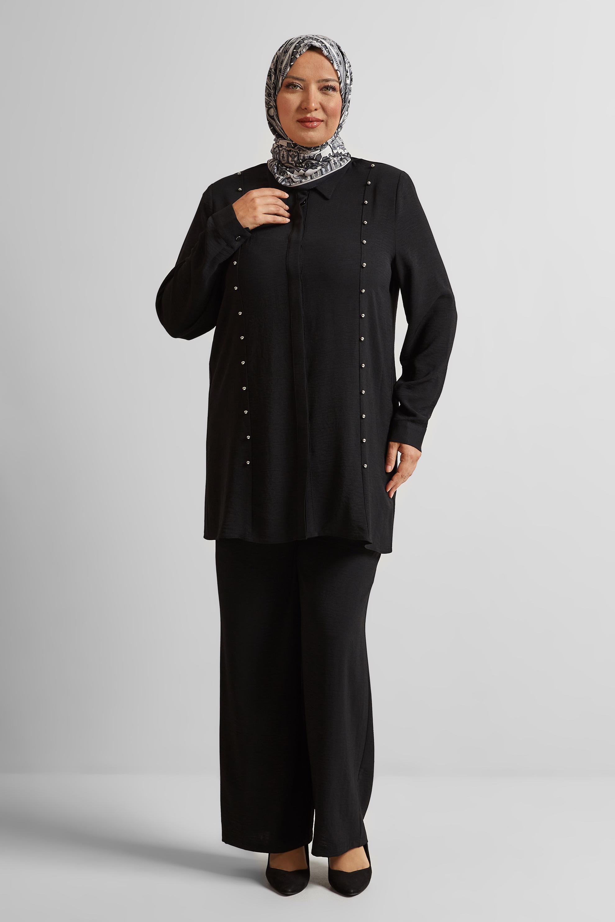 Vêtements hijab NOIR COSTUME PANTALON AVEC PERLES 20731