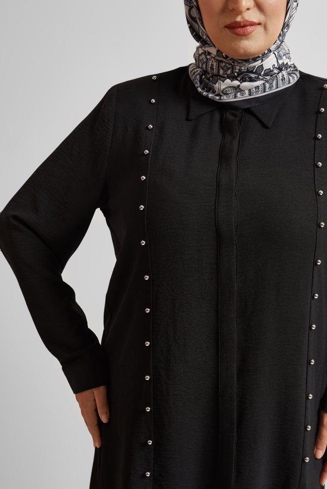 Vêtements hijab NOIR COSTUME PANTALON AVEC PERLES 20731 - ALVİNA