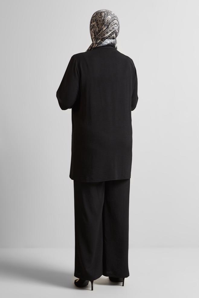 Vêtements hijab NOIR COSTUME PANTALON AVEC PERLES 20731 - ALVİNA