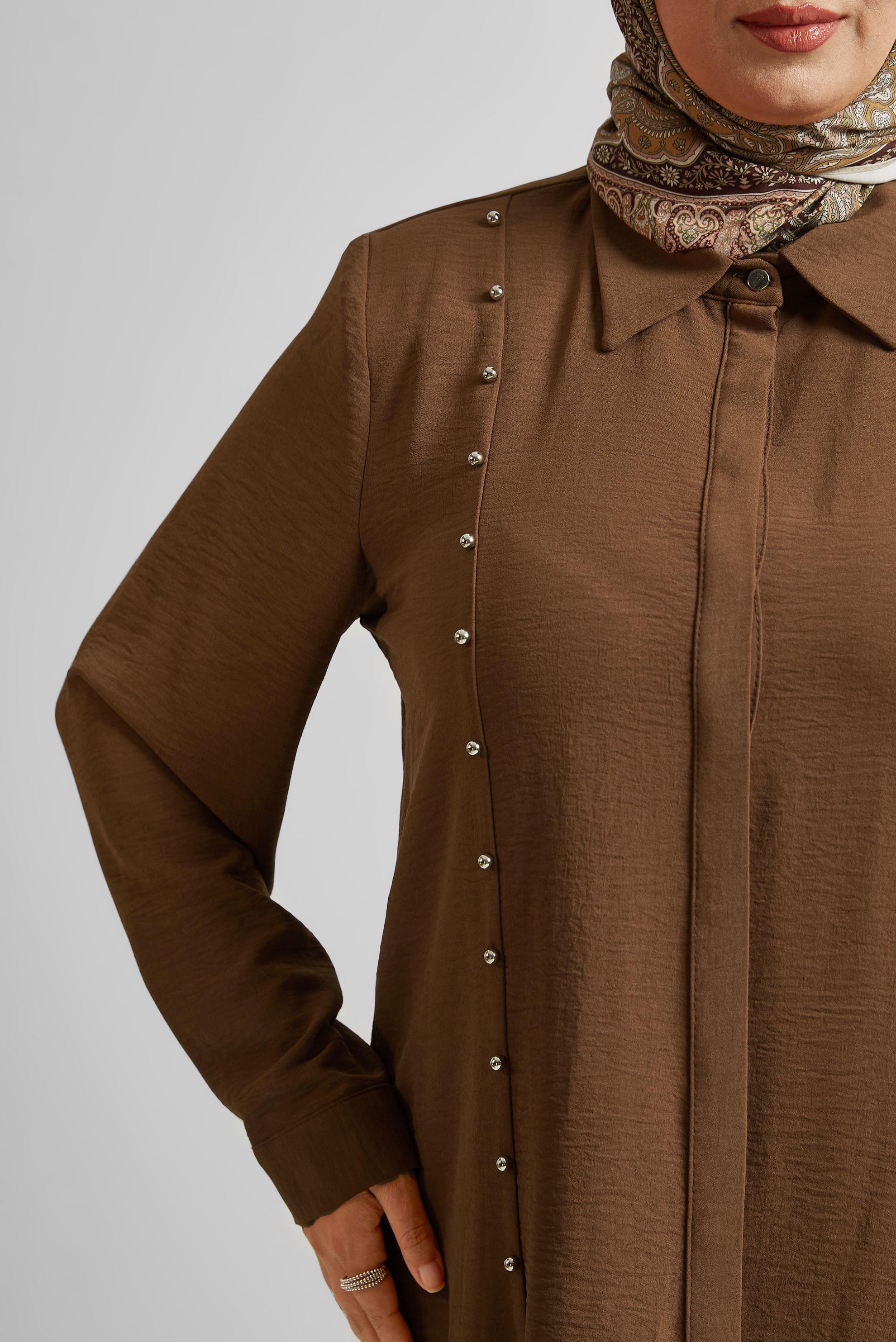 Vêtements hijab BRUN COSTUME PANTALON AVEC PERLES 20731