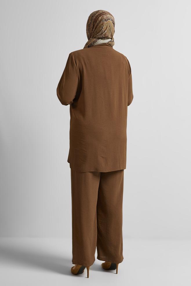 Vêtements hijab BRUN COSTUME PANTALON AVEC PERLES 20731 - ALVİNA