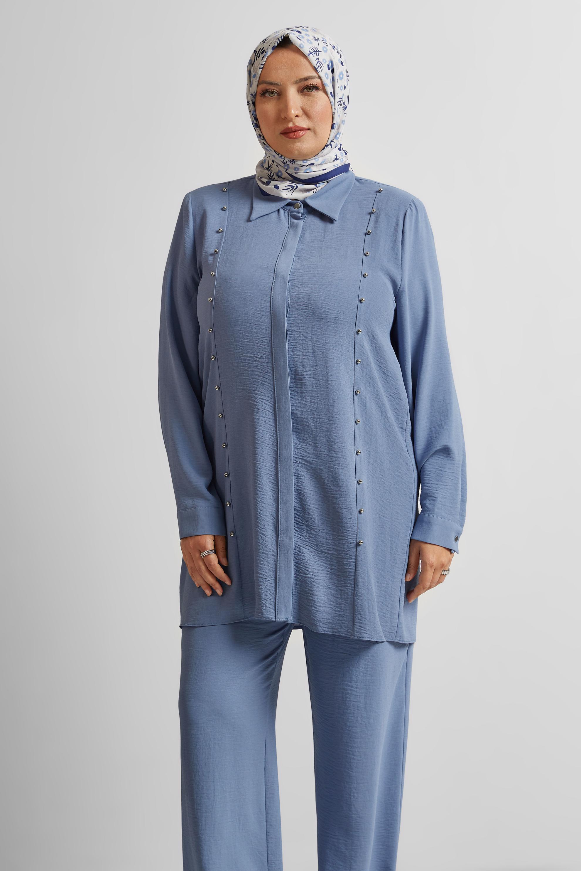Vêtements hijab BLEU COSTUME PANTALON AVEC PERLES 20731