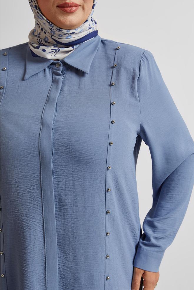 Vêtements hijab BLEU COSTUME PANTALON AVEC PERLES 20731 - ALVİNA