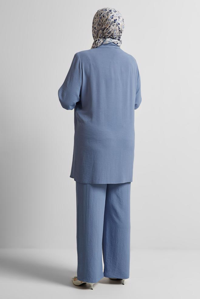 Vêtements hijab BLEU COSTUME PANTALON AVEC PERLES 20731 - ALVİNA