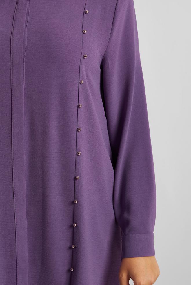 Vêtements hijab POURPRE COSTUME PANTALON AVEC PERLES 20731 - ALVİNA