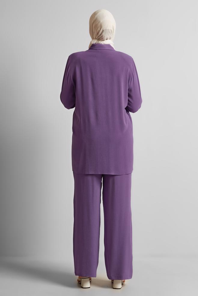 Vêtements hijab POURPRE COSTUME PANTALON AVEC PERLES 20731 - ALVİNA