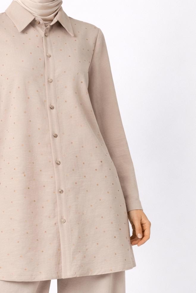 Vêtements hijab BEIGE ENSEMBLE PANTALON DÉTAILLÉ GEMME 20732 - ALVİNA