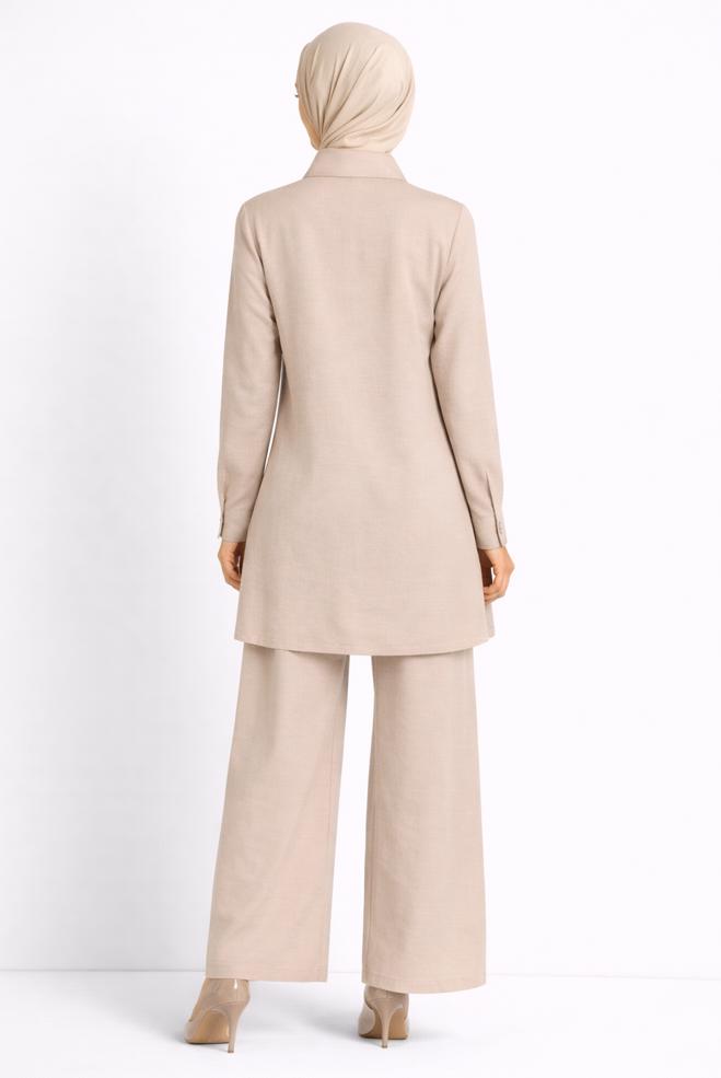 Vêtements hijab BEIGE ENSEMBLE PANTALON DÉTAILLÉ GEMME 20732 - ALVİNA