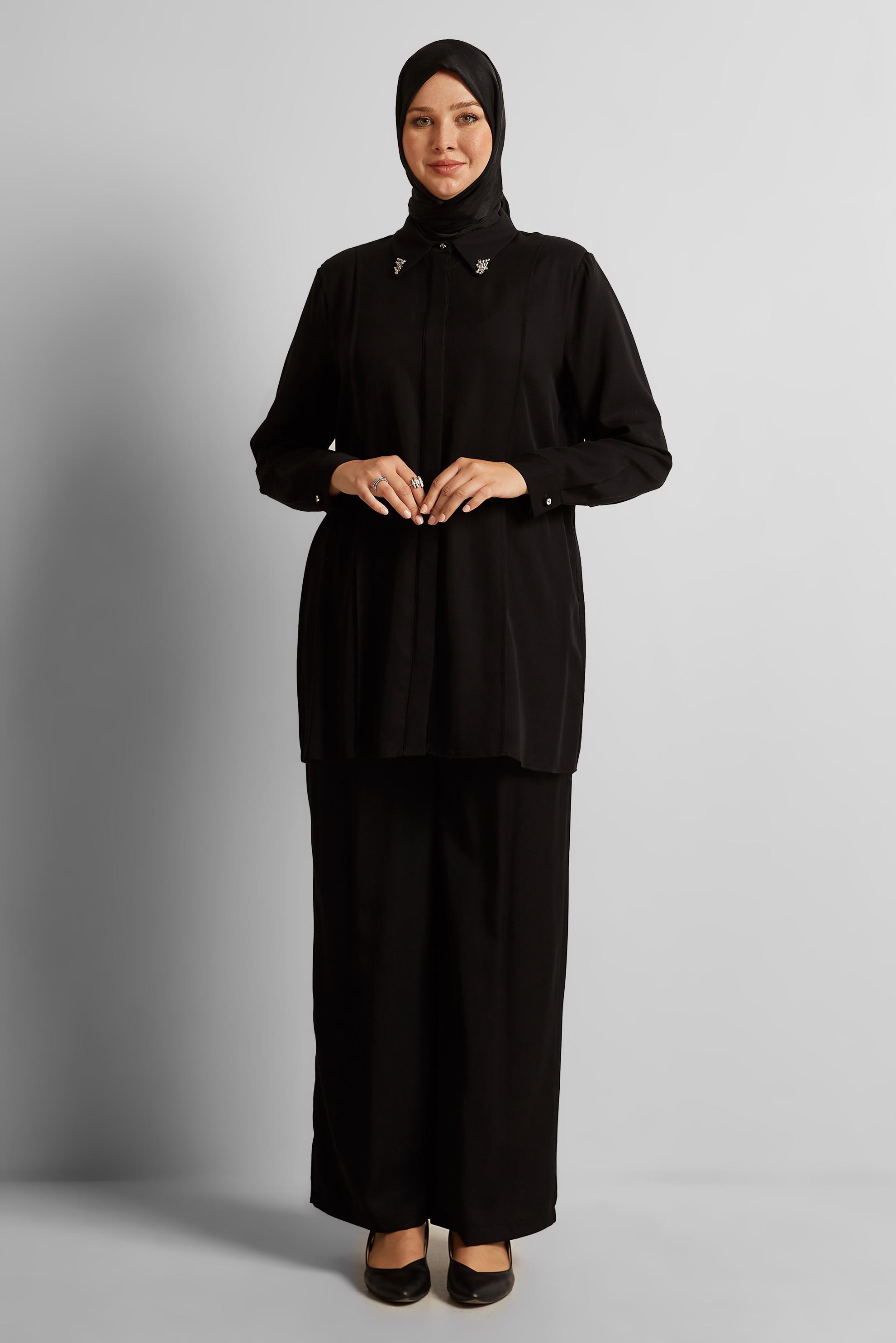 Tesettür giyim SİYAH BÜYÜK BEDEN PANTOLONLU TAKIM 20733