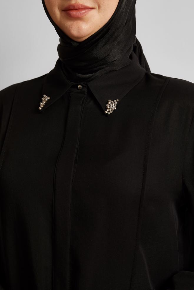 Vêtements hijab NOIR COSTUME PANTALON COL CHEMISE 20733 - ALVİNA