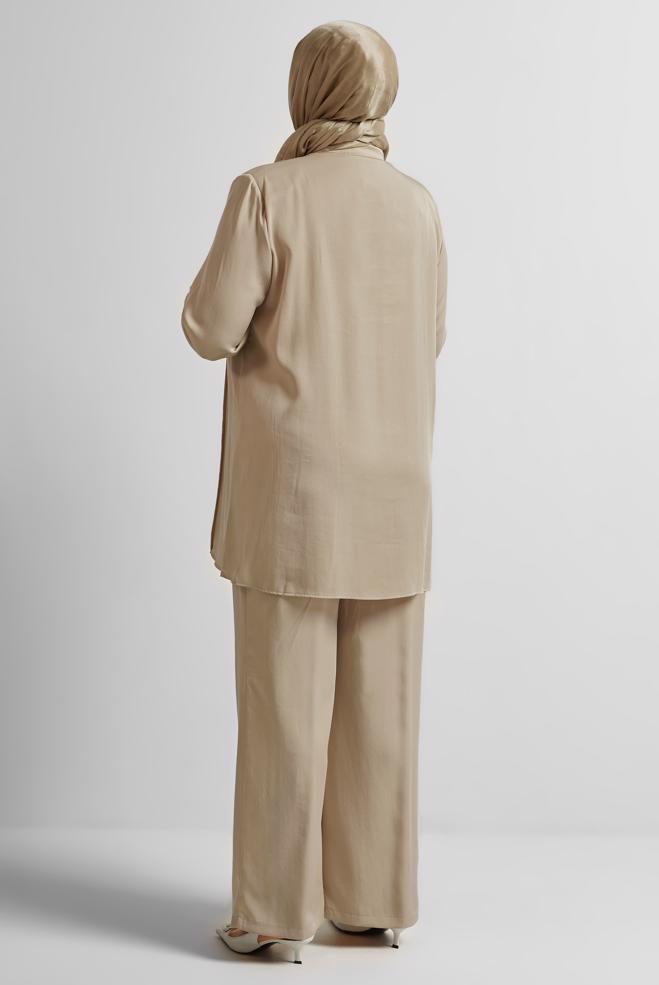 Vêtements hijab BEIGE COSTUME PANTALON COL CHEMISE 20733 - ALVİNA