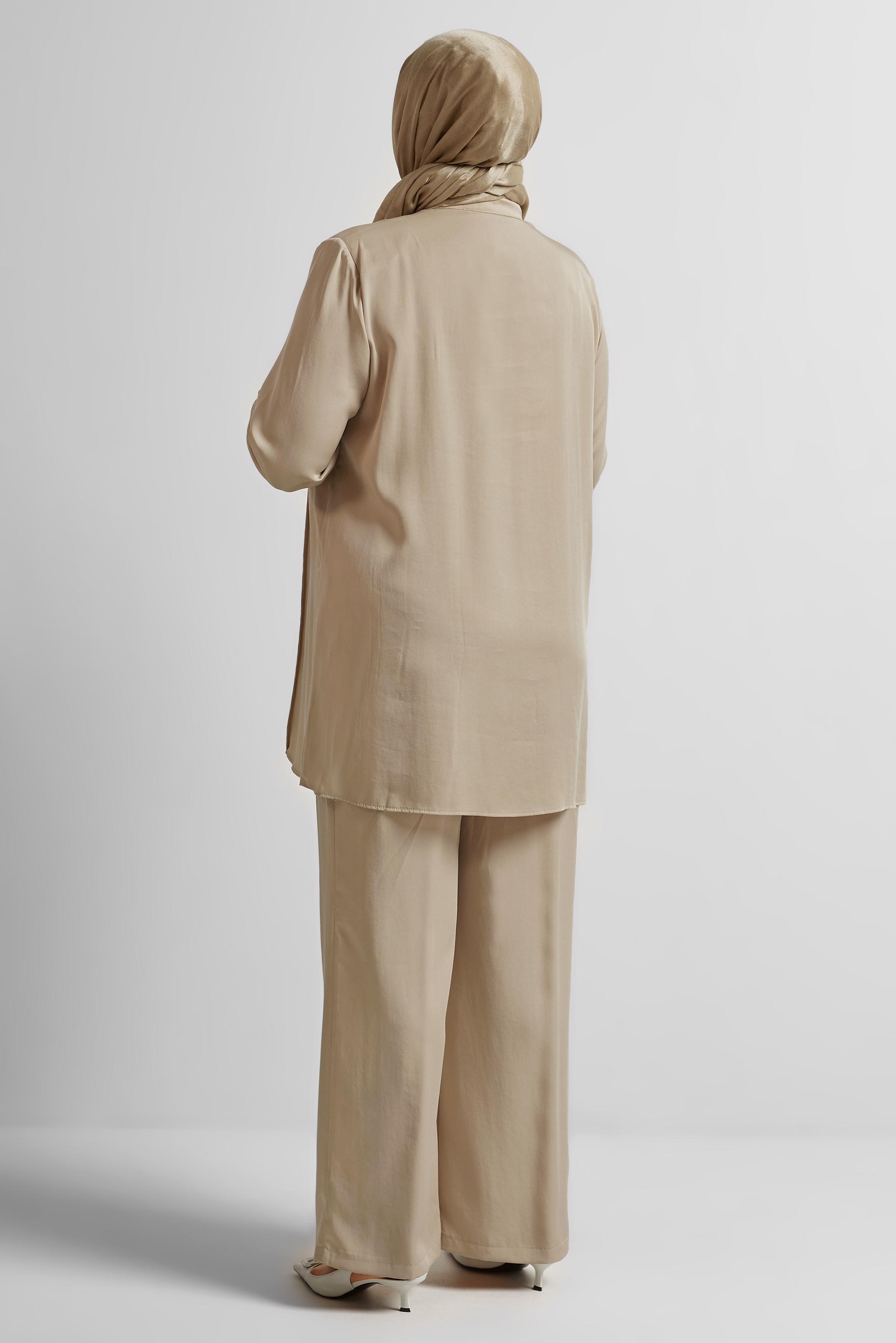 Vêtements hijab BEIGE COSTUME PANTALON COL CHEMISE 20733