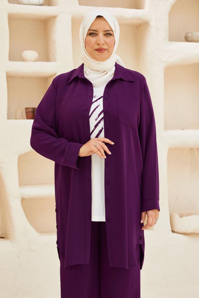 Vêtements hijab POURPRE COSTUME PANTALON TROIS PIÈCES 20734 - ALVİNA