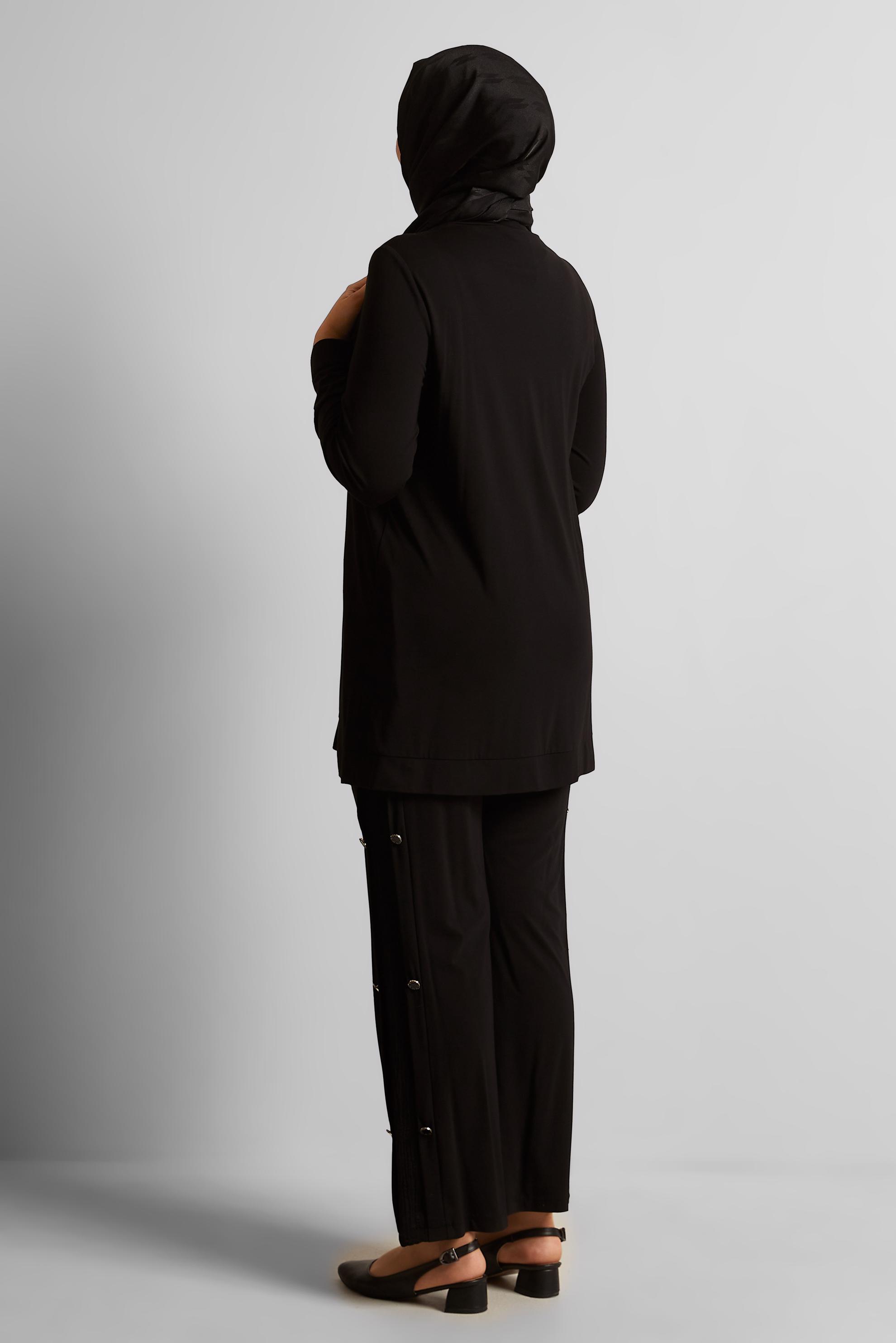 Tesettür giyim SİYAH DÜĞME DETAYLI PANTOLONLU TAKIM 20746