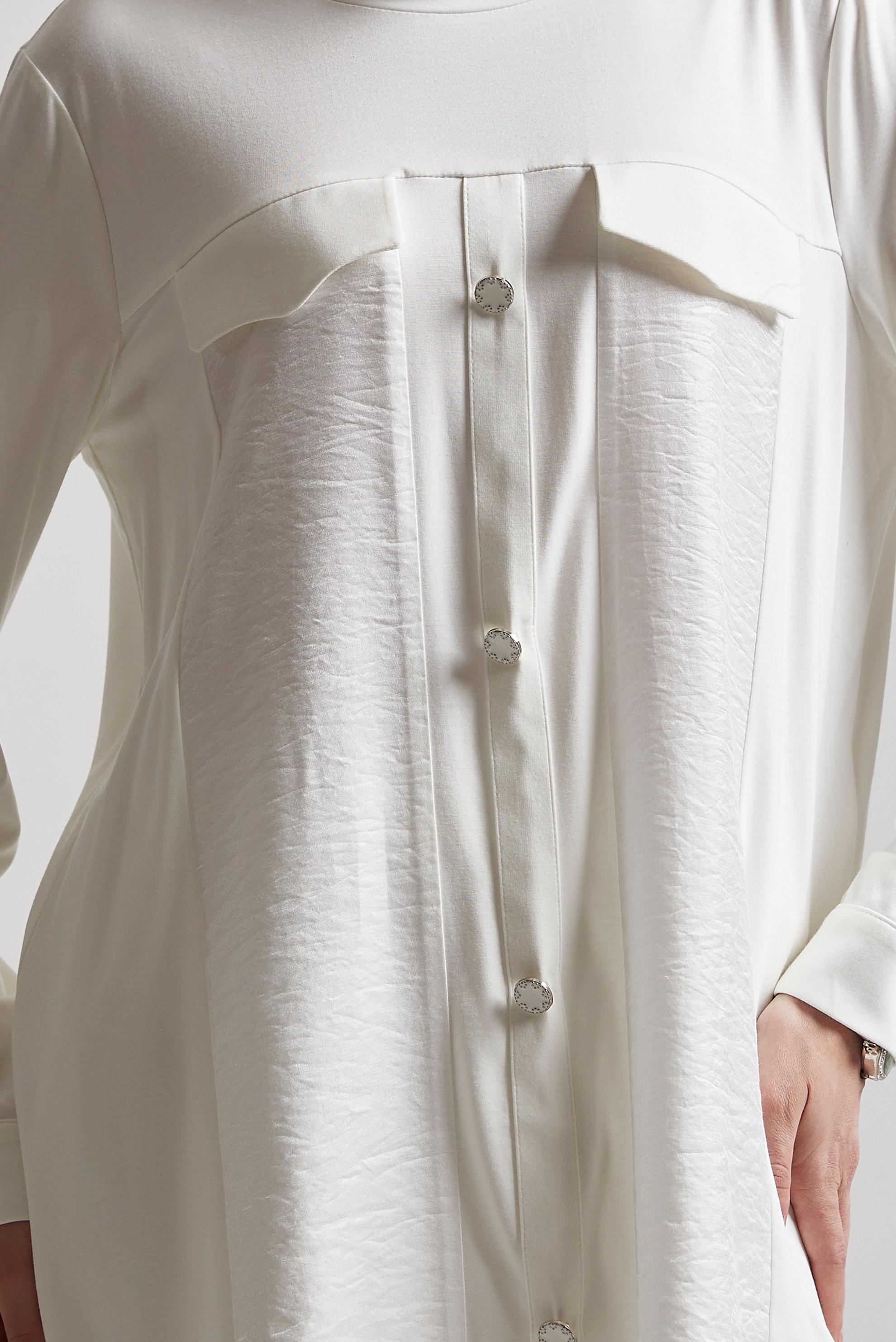 Tesettür giyim BEYAZ DÜĞME DETAYLI PANTOLONLU TAKIM 20746