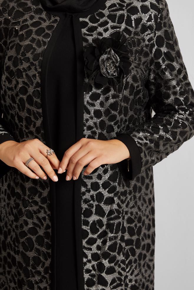 Vêtements hijab NOIR COSTUME PANTALON TROIS PIÈCES À MOTIFS 30452 - ALVİNA