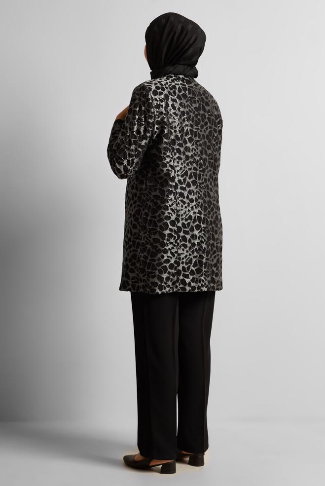 Vêtements hijab NOIR COSTUME PANTALON TROIS PIÈCES À MOTIFS 30452 - ALVİNA