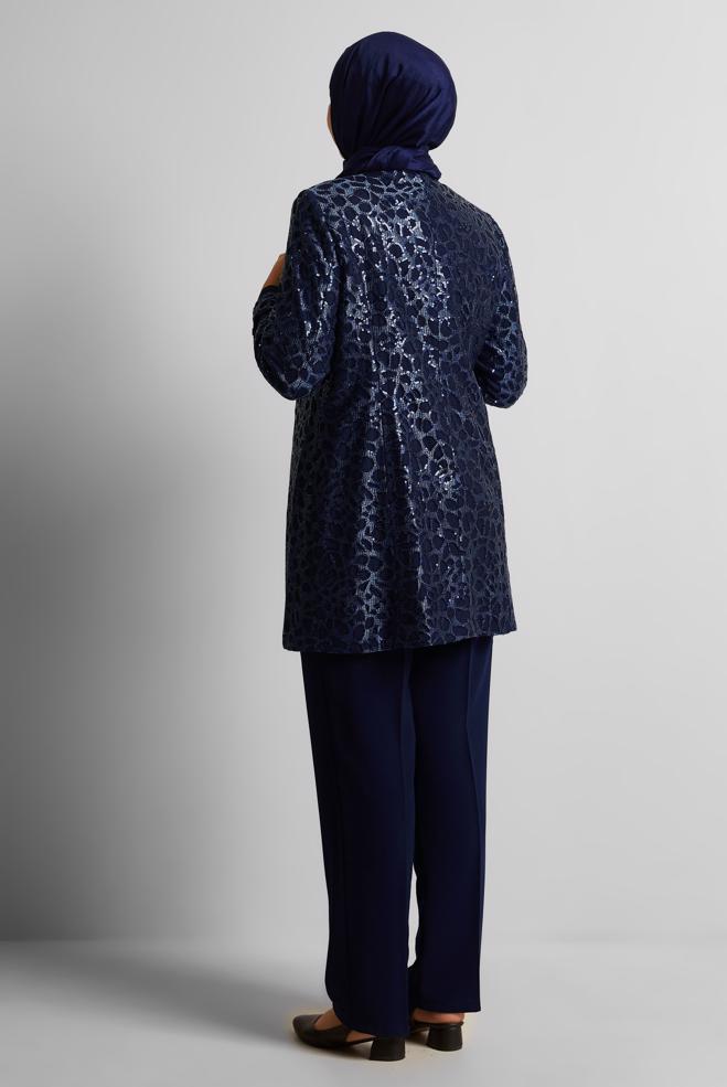 Vêtements hijab BLEU MARINE COSTUME PANTALON TROIS PIÈCES À MOTIFS 30452 - ALVİNA