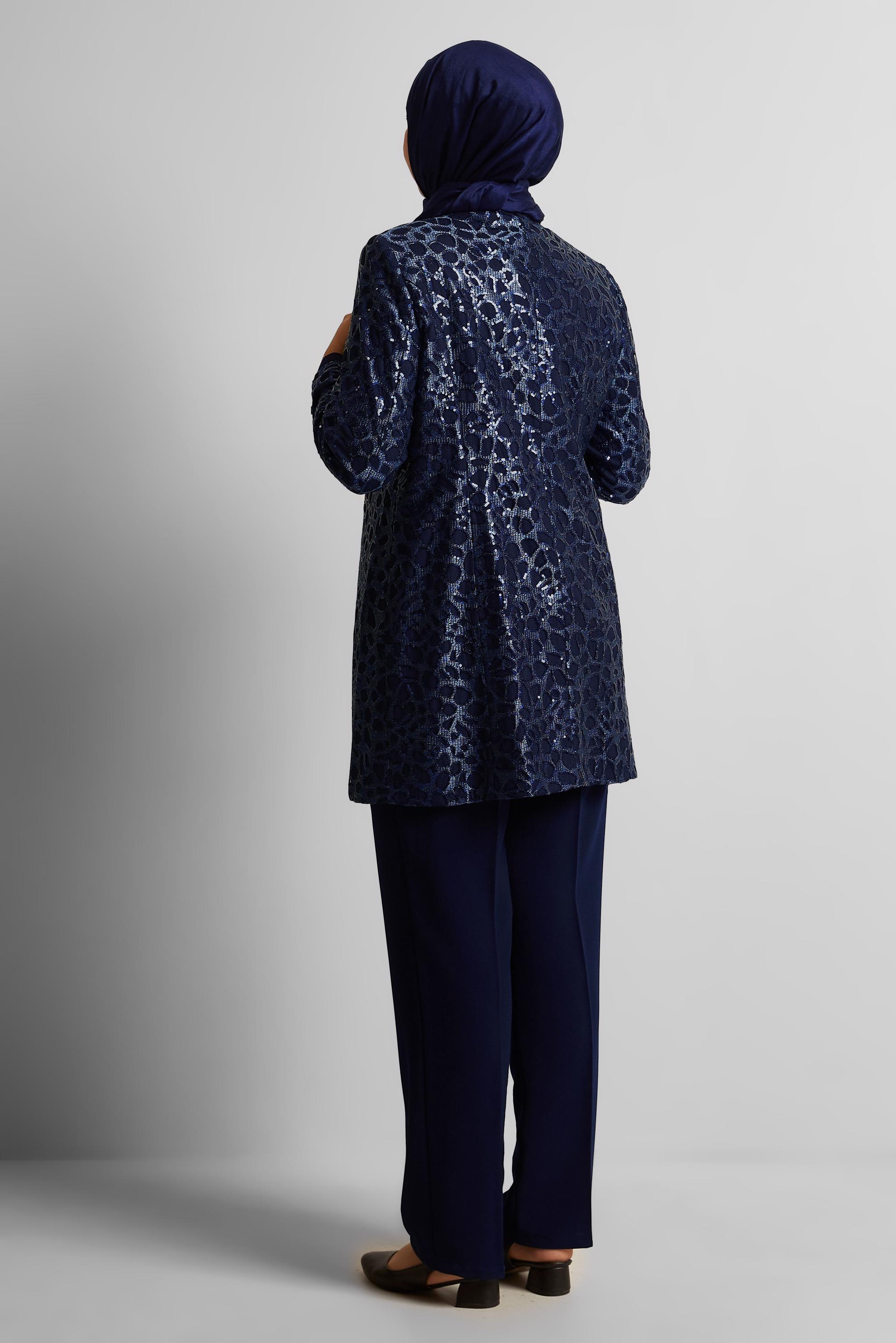 Vêtements hijab BLEU MARINE COSTUME PANTALON TROIS PIÈCES À MOTIFS 30452