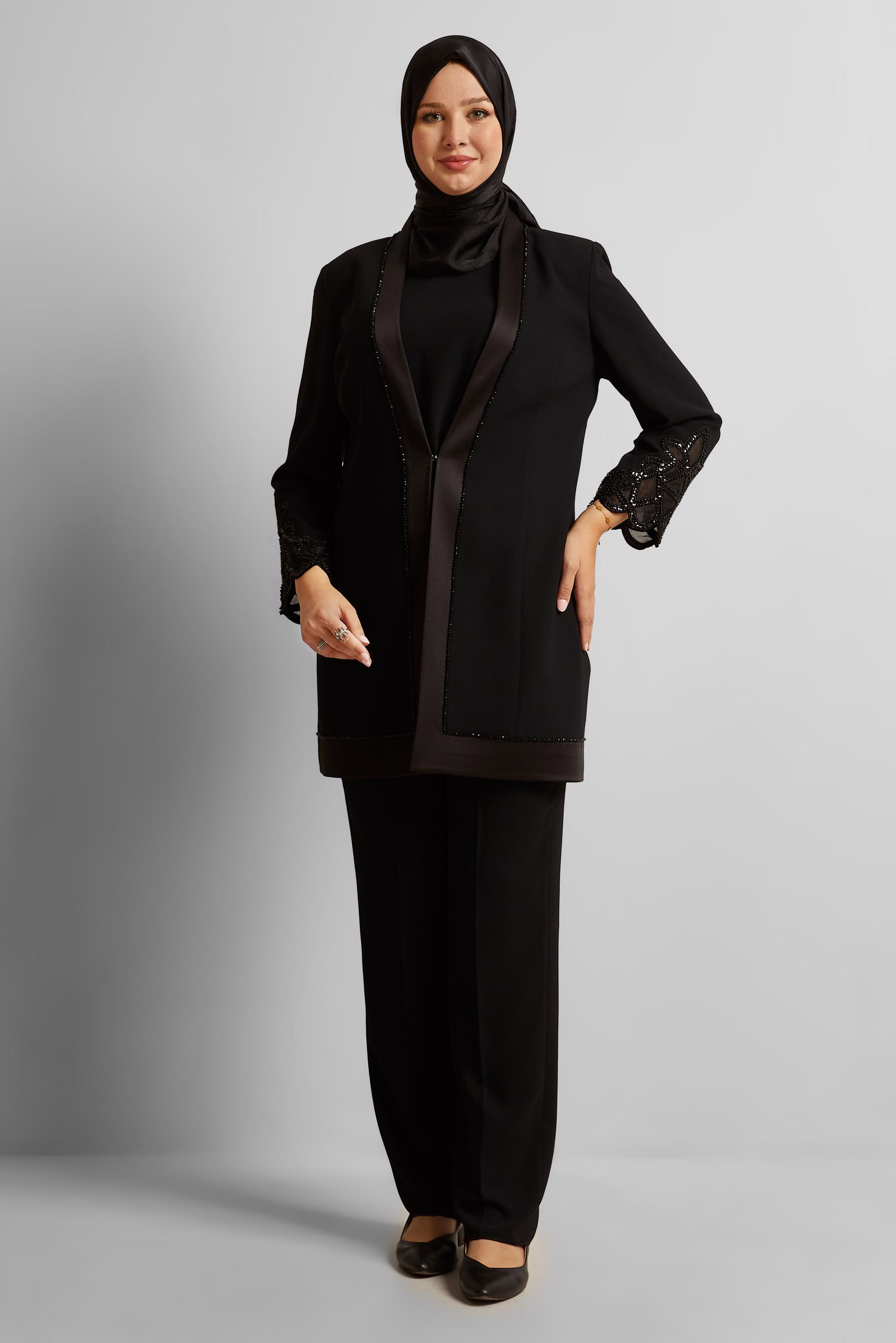 Hijab clothing BLACK THREE-PIECE PANTS SUIT 30520