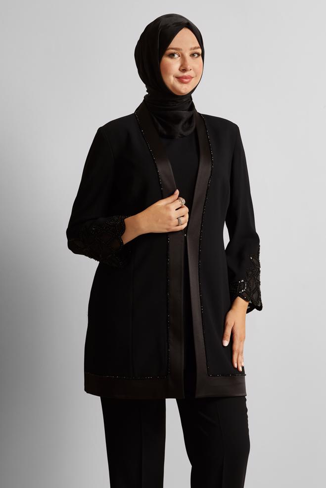 Vêtements hijab NOIR COSTUME PANTALON TROIS PIÈCES 30520 - ALVİNA