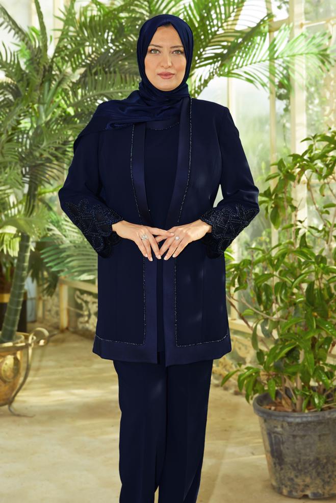 Vêtements hijab BLEU MARINE COSTUME PANTALON TROIS PIÈCES 30520 - ALVİNA