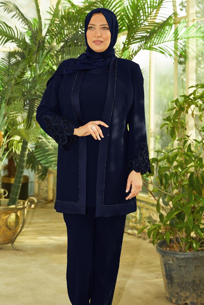 Vêtements hijab BLEU MARINE COSTUME PANTALON TROIS PIÈCES 30520 - ALVİNA