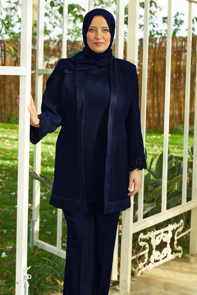 Vêtements hijab BLEU MARINE COSTUME PANTALON TROIS PIÈCES 30520 - ALVİNA