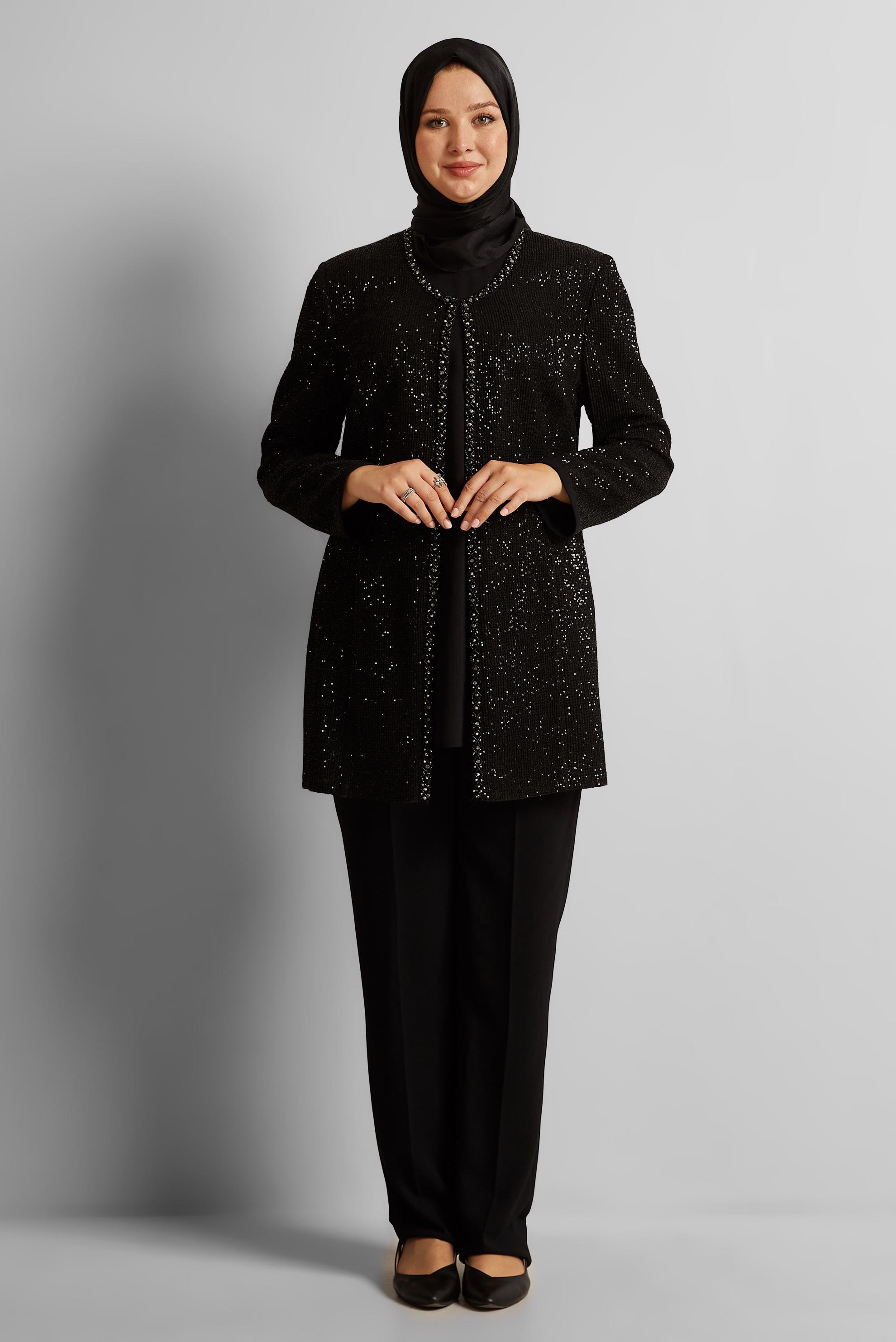 Hijab clothing BLACK THREE-PIECES PANTS SUIT 30528