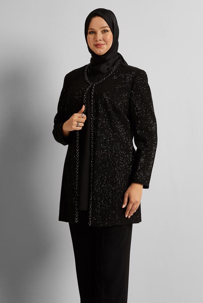 Vêtements hijab NOIR COSTUME PANTALON TROIS PIÈCES 30528 - ALVİNA