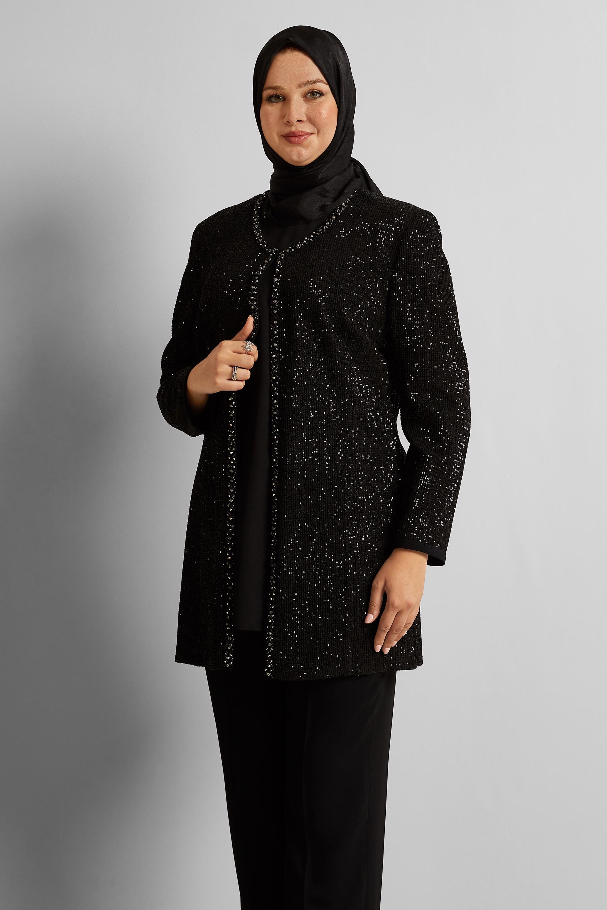 Hijab clothing BLACK THREE-PIECES PANTS SUIT 30528