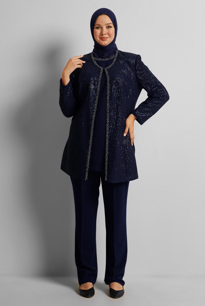 Vêtements hijab BLEU MARINE COSTUME PANTALON TROIS PIÈCES 30528 - ALVİNA