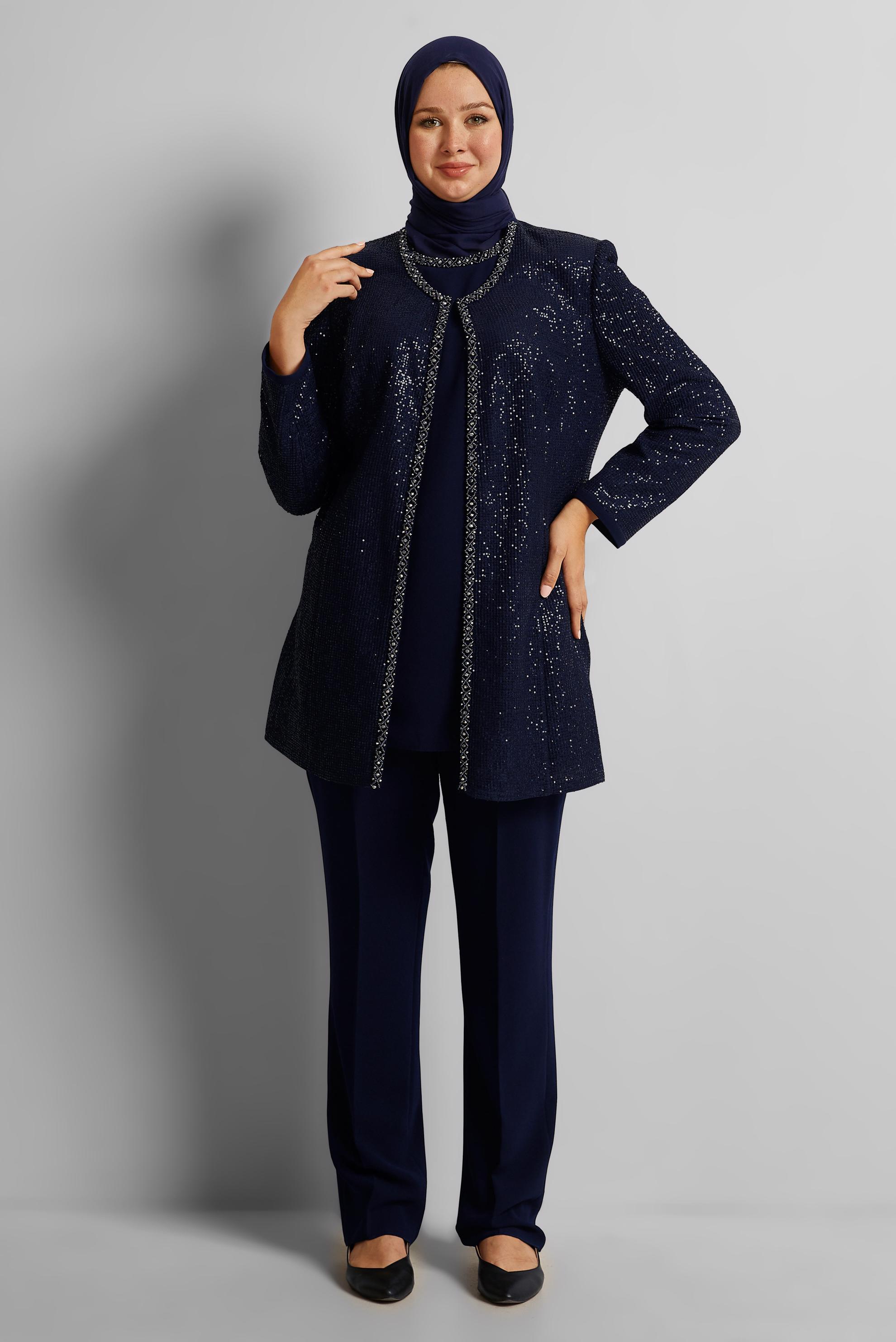 Hijab clothing NAVY BLUE THREE-PIECES PANTS SUIT 30528