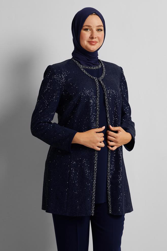 Vêtements hijab BLEU MARINE COSTUME PANTALON TROIS PIÈCES 30528 - ALVİNA