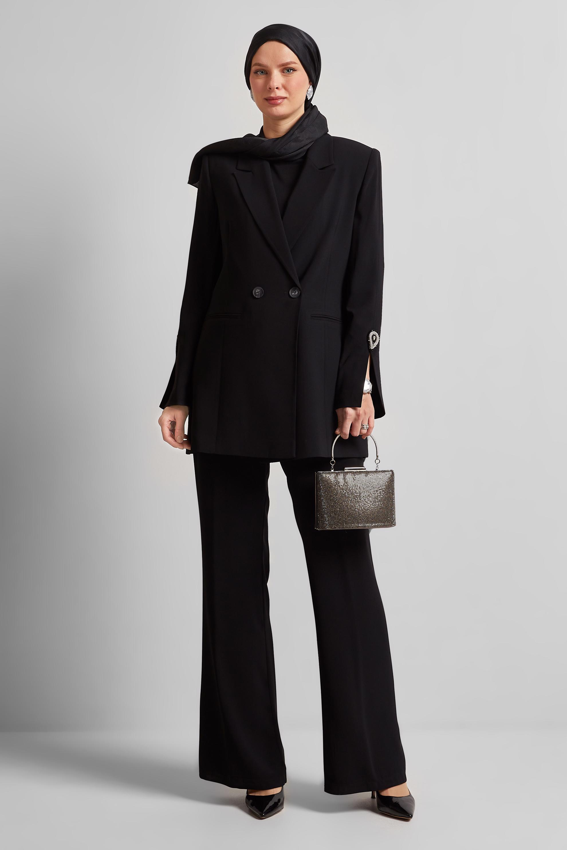 Tesettür giyim SİYAH TAŞ DETAYLI PANTOLONLU TAKIM 30532