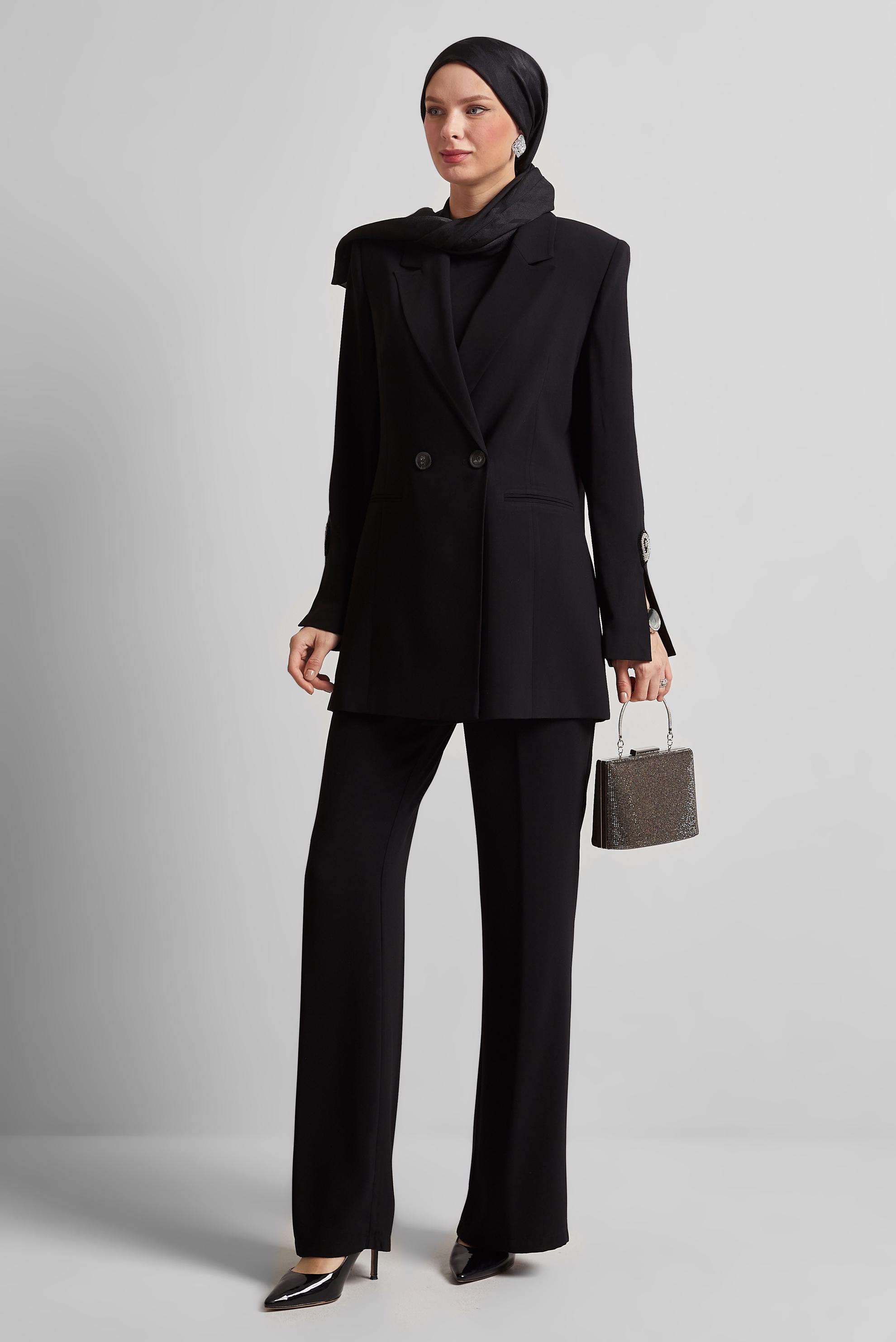 Tesettür giyim SİYAH TAŞ DETAYLI PANTOLONLU TAKIM 30532