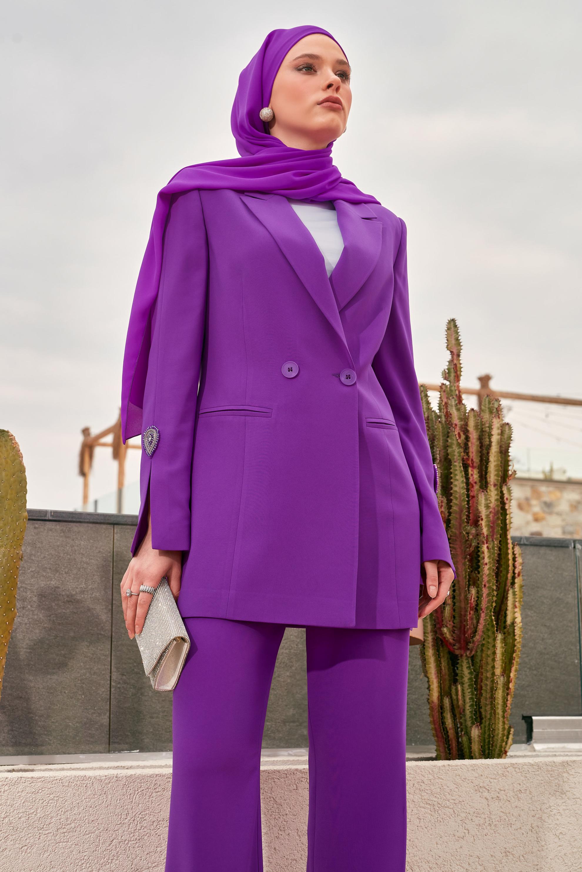 Hijab clothing PURPLE GEM DETAILED PANTS SUIT 30532