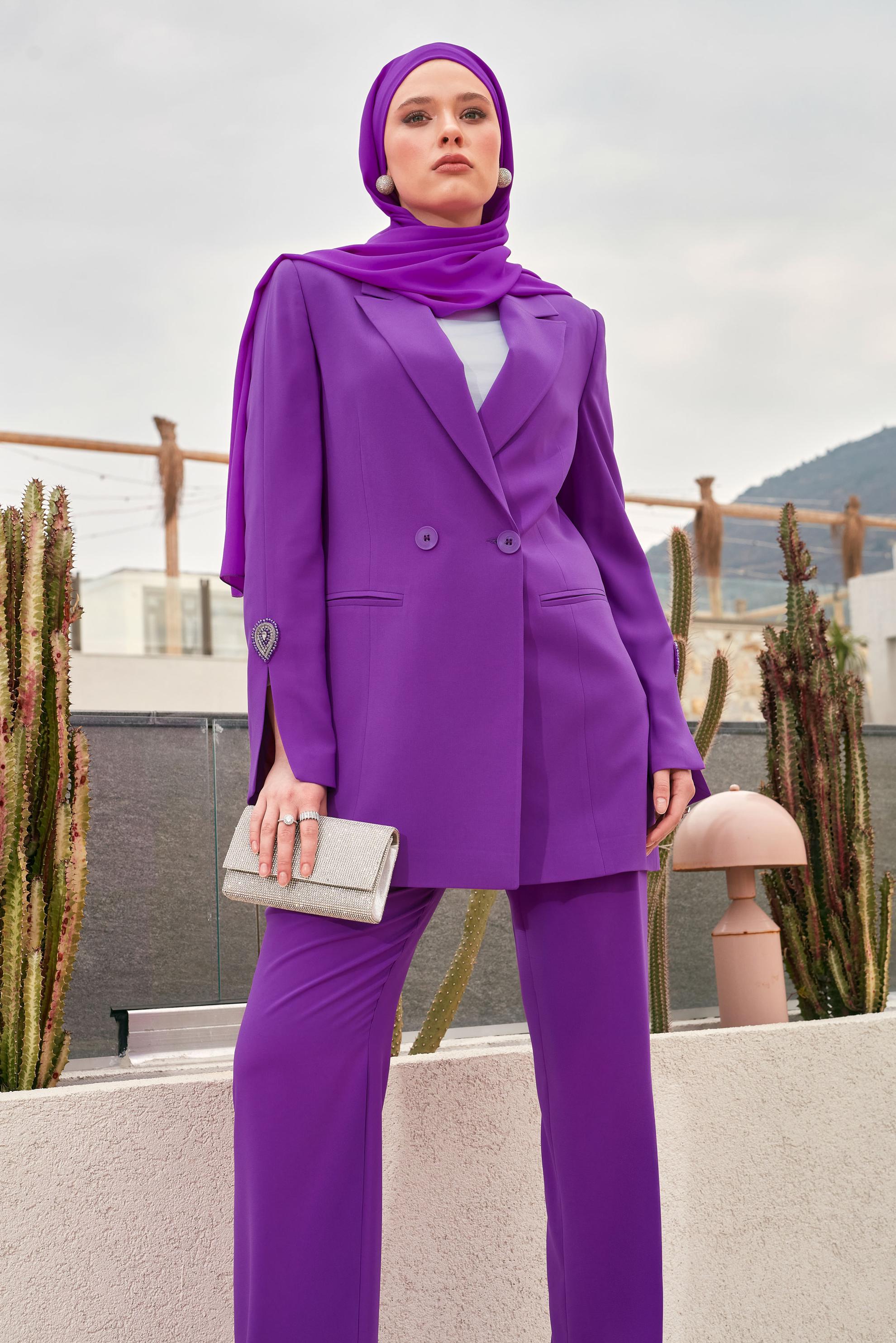 Hijab clothing PURPLE GEM DETAILED PANTS SUIT 30532