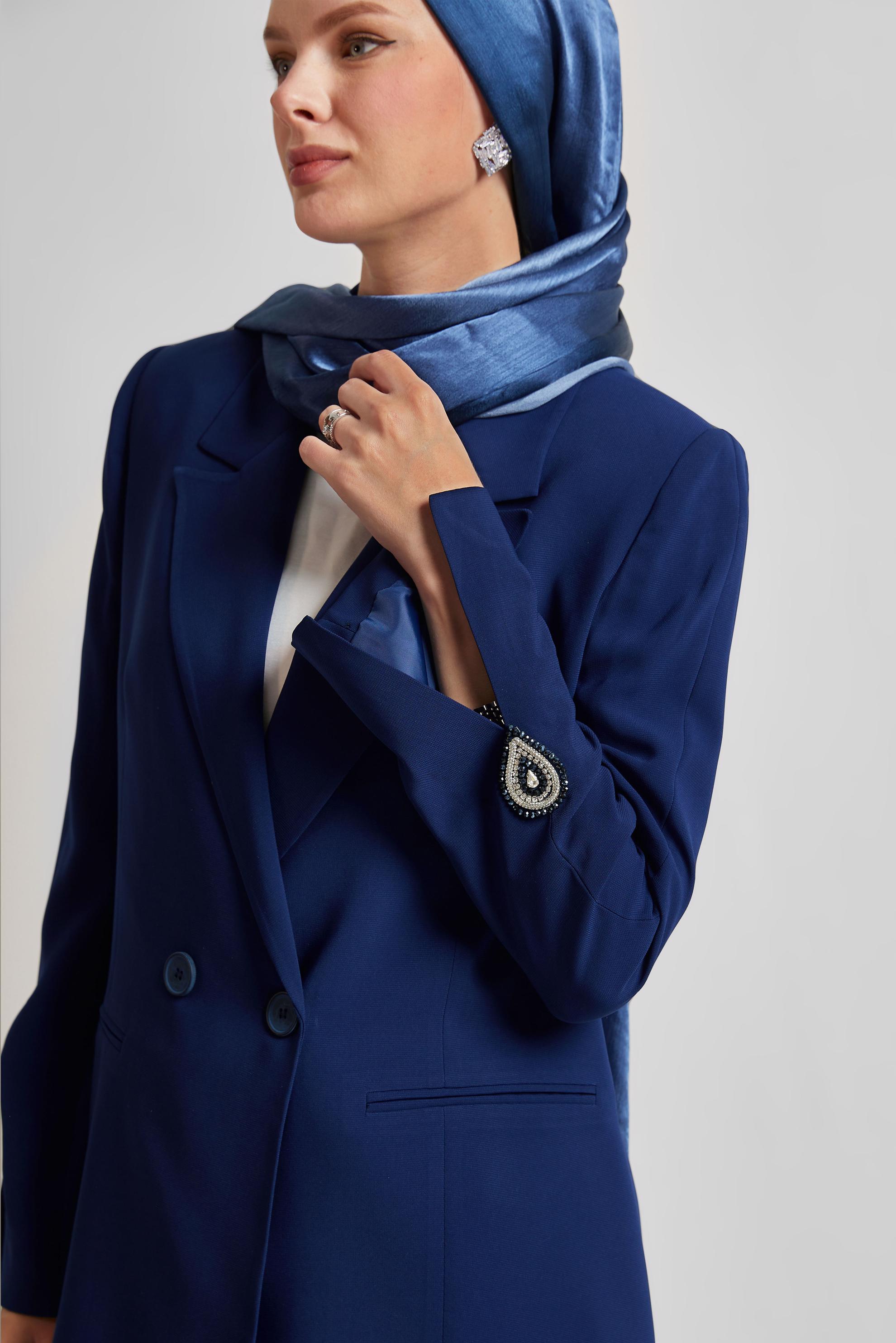 Tesettür giyim LACİVERT TAŞ DETAYLI PANTOLONLU TAKIM 30532