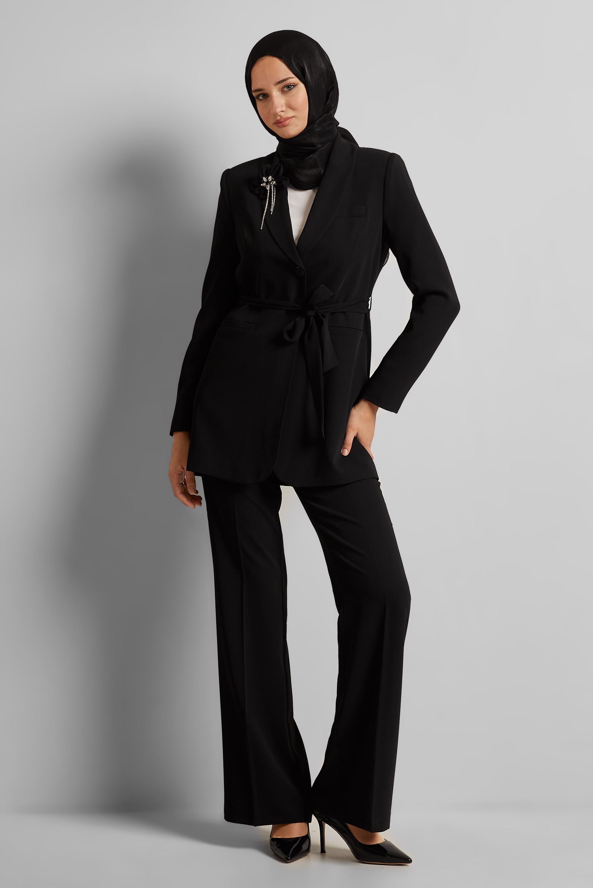 Vêtements hijab NOIR COSTUME PANTALON CEINTURÉ 30533