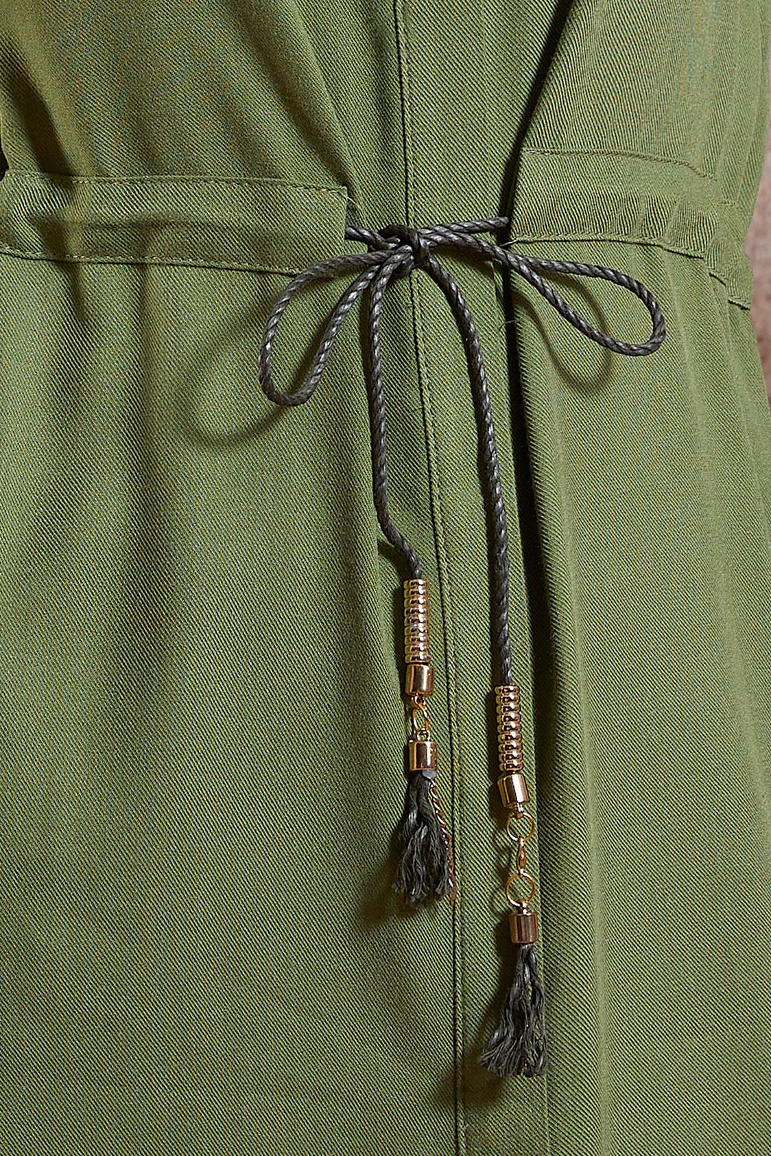 Tesettür giyim YEŞİL BELDEN BÜZGÜLÜ PANTOLONLU TAKIM 44414